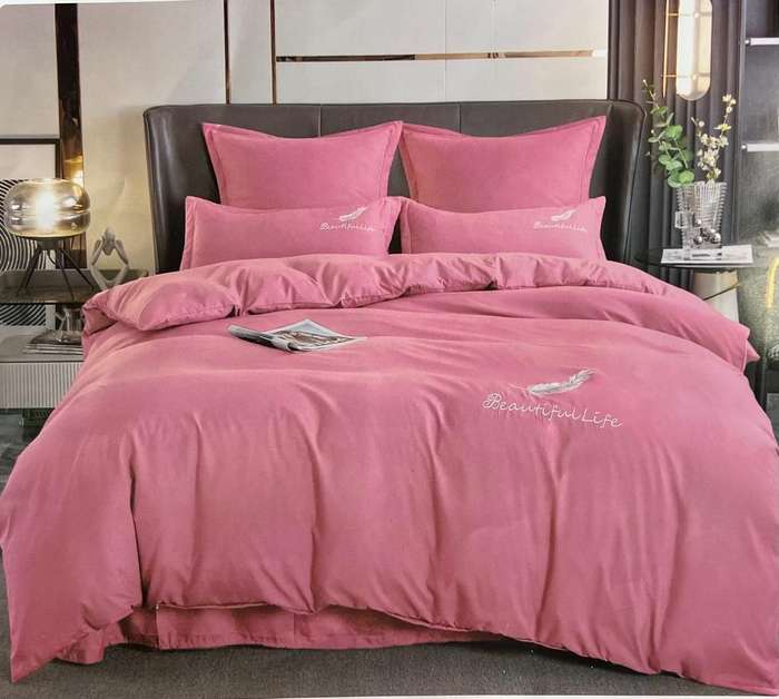 Cotton Plain Beautiful Feather Queen Duvet Cover - Pink