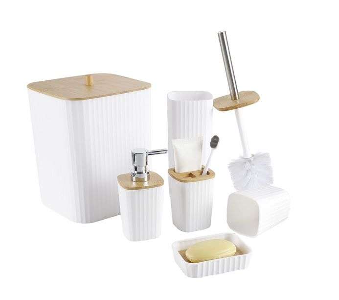 6 Piece Bathroom Set with Wooden Finish - White