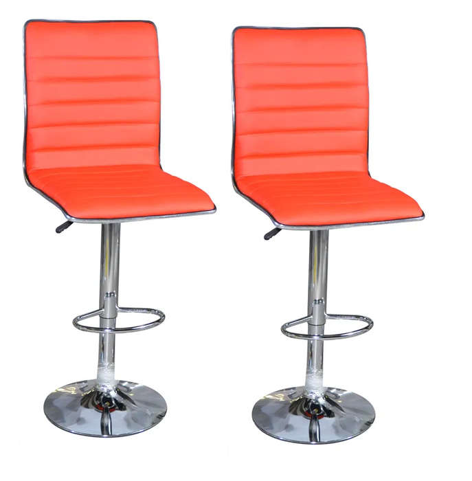 Bar Stools with Chrome Base - Set of 2 - Red