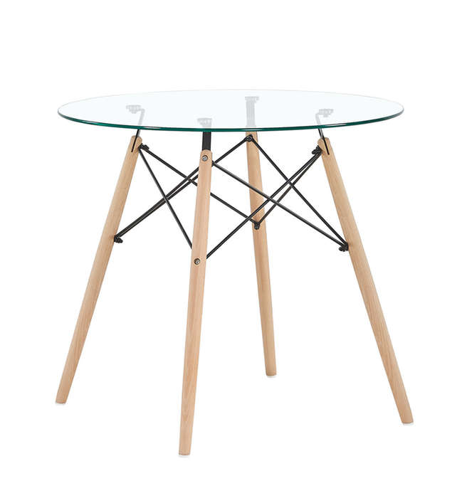 Glass Table and Wooden Leg Chairs (3 piece set)