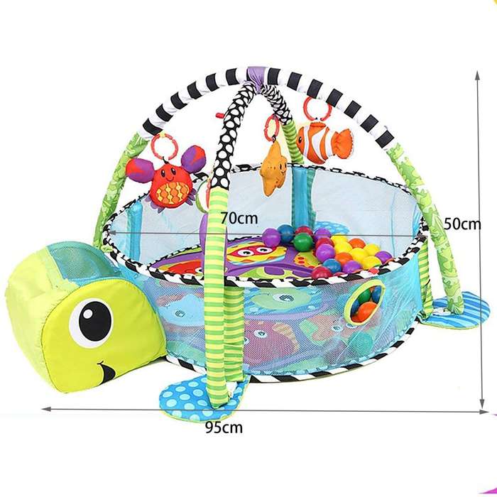 Baby Activity Gym with Hanging Toys and Colorful Ocean Balls Play Mat - turtle