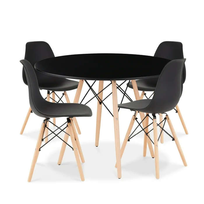 Dining Suites / Sets - Round Dining Table with Four Chairs - Black Colour