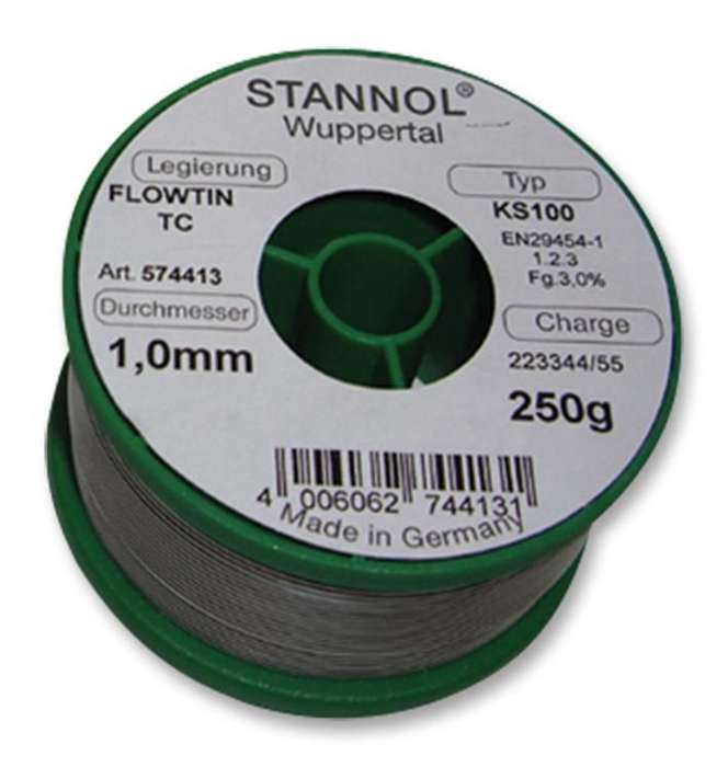 Stannol (574413) Solder Wire, KS100, 1mm Diameter, 227°C, 250g