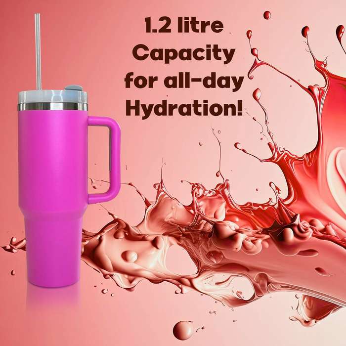 Double Wall Travel Mug Stainless Steel Vacuum Flask with Straw Hot/Cold - Sweet Pink