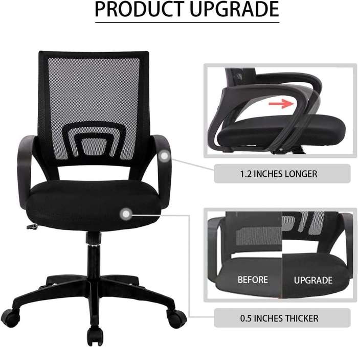 Office Chairs - Mesh Fabric Mid-Back -2 Pack -Black Colou