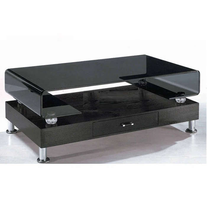 Coffee Tables -Tempered Glass Top -Wooden Base - Black Colour