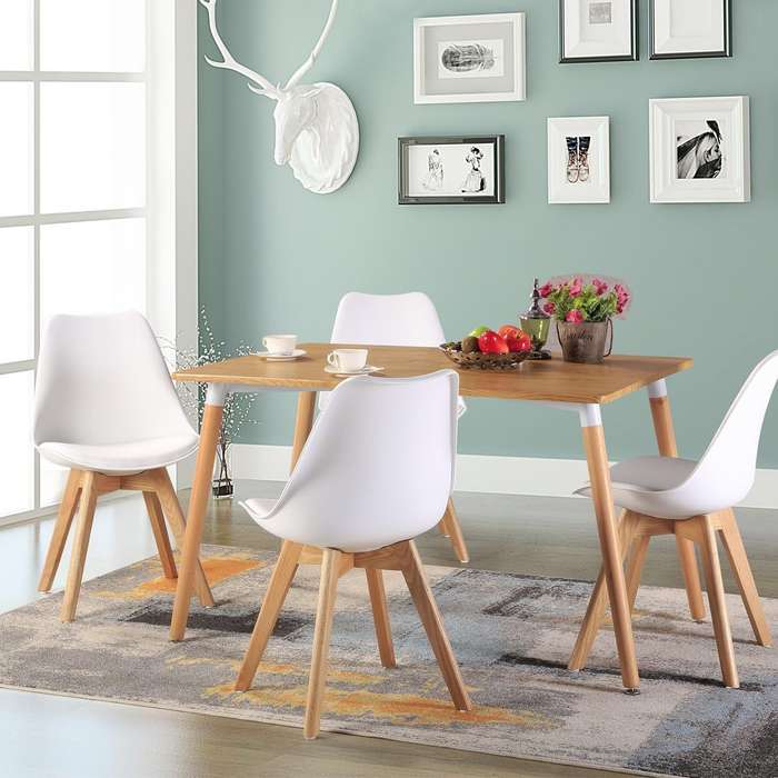Dining Chairs Set - 4 Pack - Soft Padded Shell Chair with Wood Legs - White