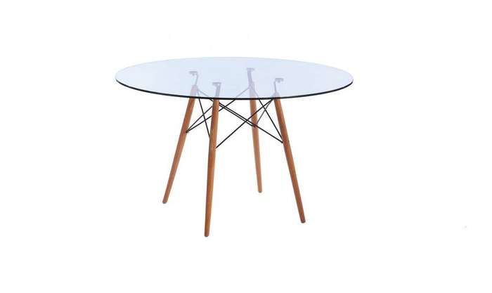 Glass Table and White Wooden Leg Chairs - 3 Piece