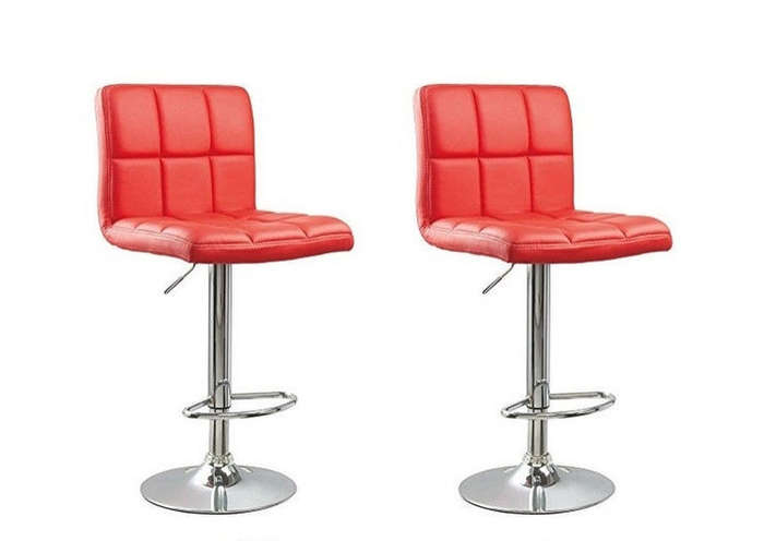 Faux Leather Swivel Bar Stool - Set of 2 (Red Colour)