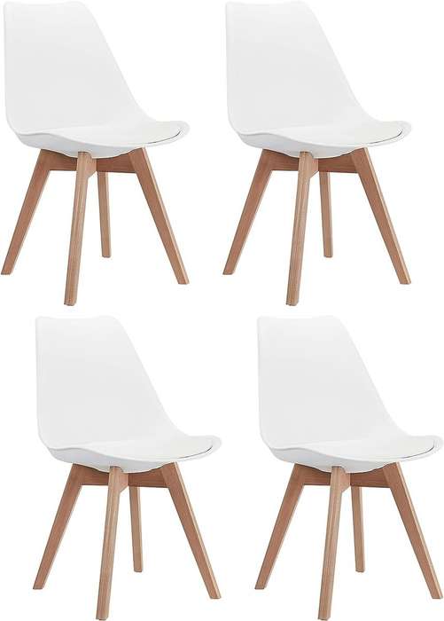 Dining Chairs Set - 4 Pack - Soft Padded Shell Chair with Wood Legs - White