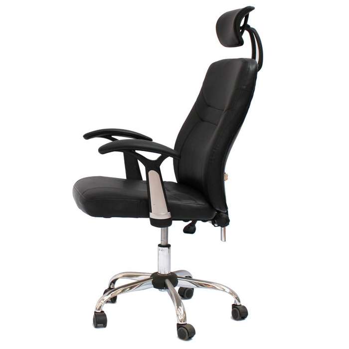 Office Chairs - Contemporary Design PU Leather Office Arm Chair- Reclinable Backrest -Black Colour