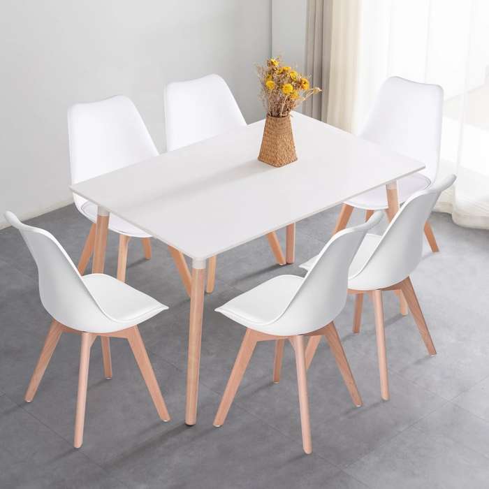 Dining Suites / Sets -Table (1.5 M) with 6 Padded Chairs -White Colour
