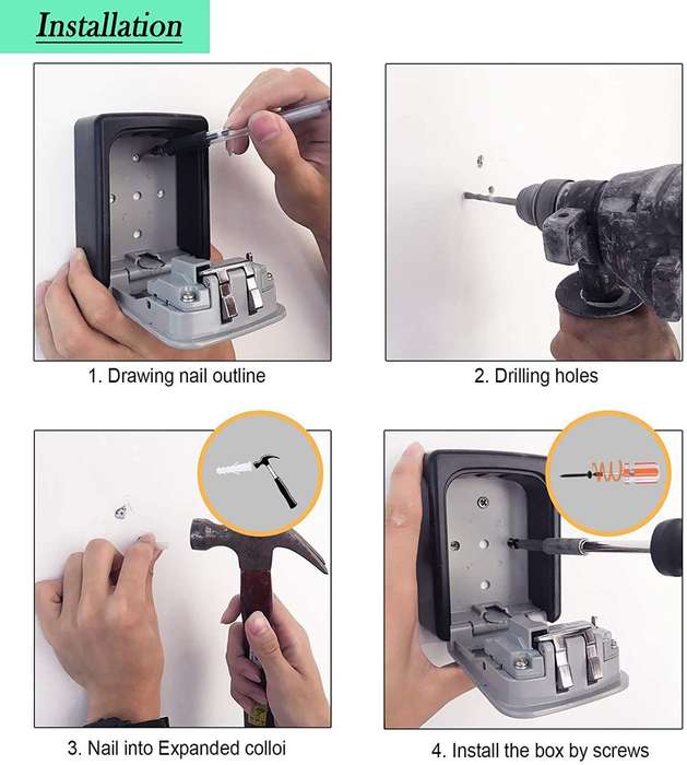 4 Digit Combination Lock Box Key Storage Lock Box Wall Mounted Security Door Lock