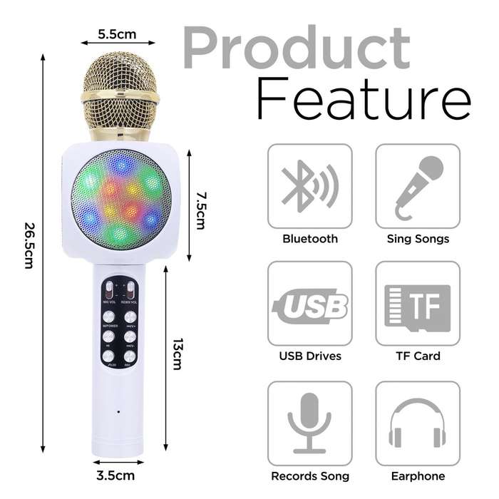 Karaoke Bluetooth Microphone Wireless Bluetooth Karaoke Microphone - White
