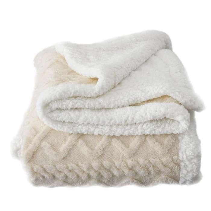 Polyester Geometric Fleece Blanket (all season) - Cream White