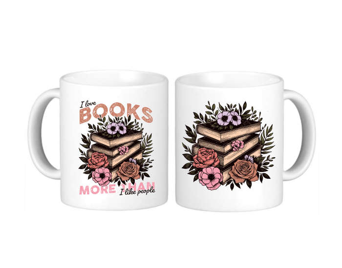 I Love Books More Than People Coffee Mug - Stacked Book Design