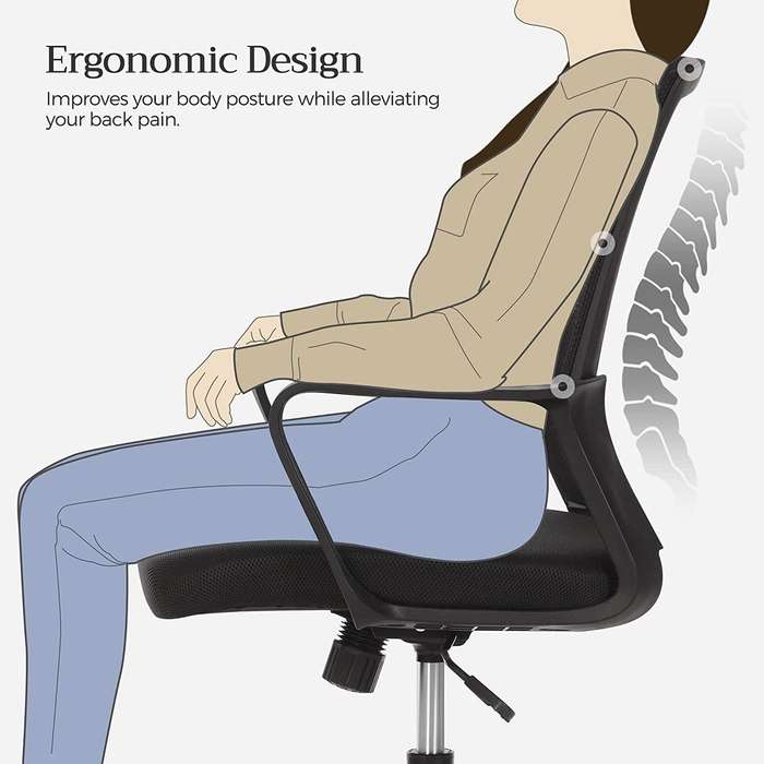 Office Chairs Stylish Classic Mesh Fabric Backrest Ergonomic - Black Colour