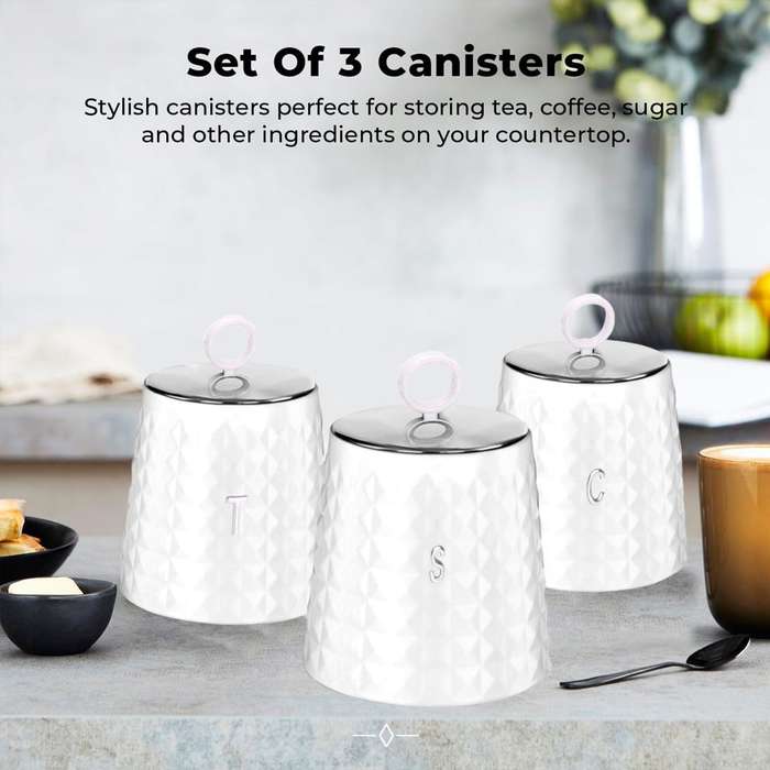 High Quality Bread Bin Canisters Kitchen Set With FREE Knife - White