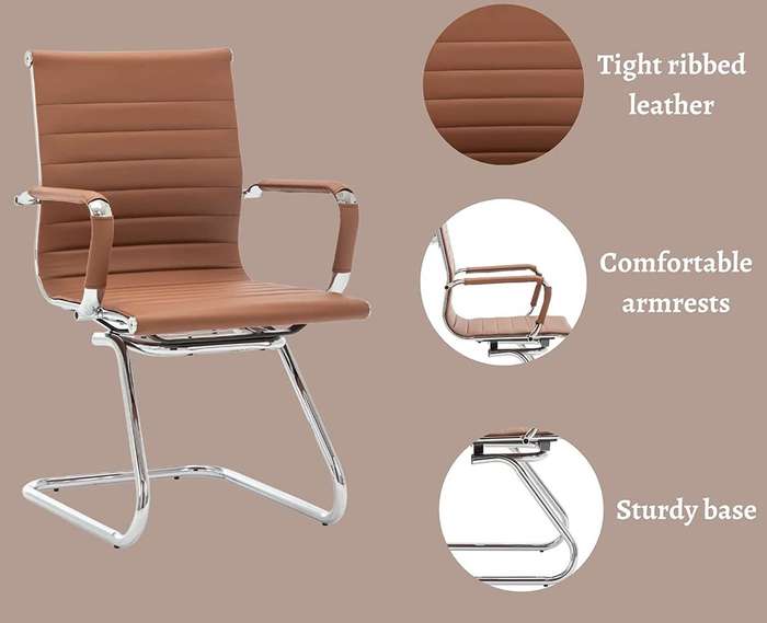 Office Chair - Ribbed Leather Guest Mid Back - Brown