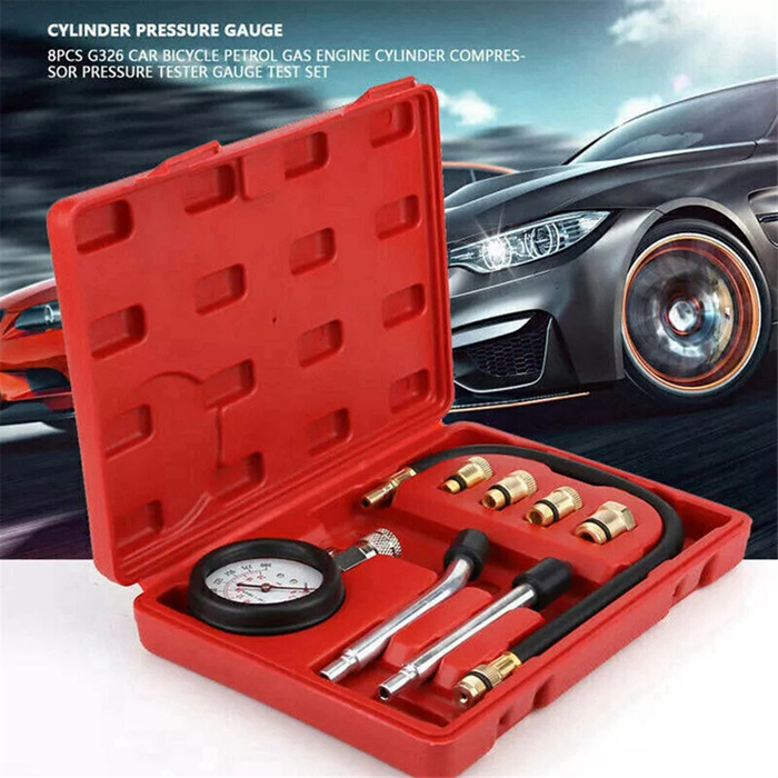 8 Piece Petrol Cylinder Compression Tester Kit