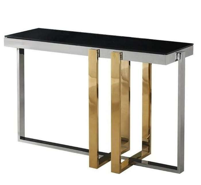Modern plated metal and glass console table