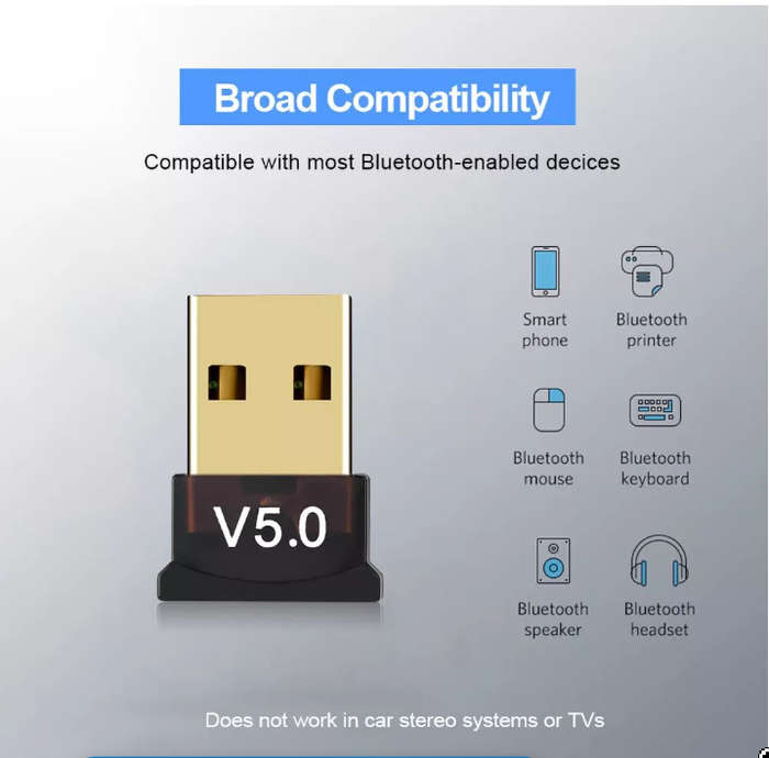 Wireless USB Bluetooth Dongle V5.0 - Adapter for PC By (GC)