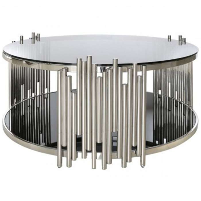 Coffee Tables - Rounded Tempered Glass Top - Silver Colour
