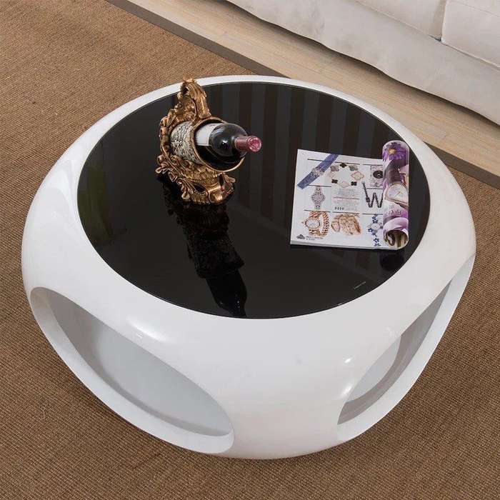 Glass Top Round Coffee Table-Black, white or red