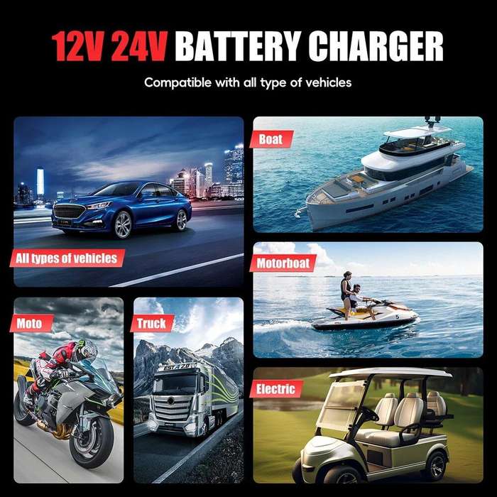 FOXSUR Battery Charger 12V-20A 24V-10A + 12V Battery Tester