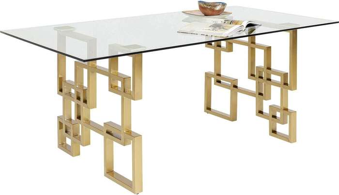 Modern Glass Dining Table With Gold Finishes