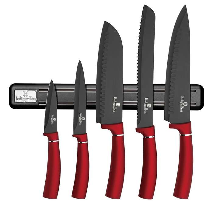 Berlinger Haus 6 Pieces Marble Coating Knife Set with Magnetic Hanger - Burgundy