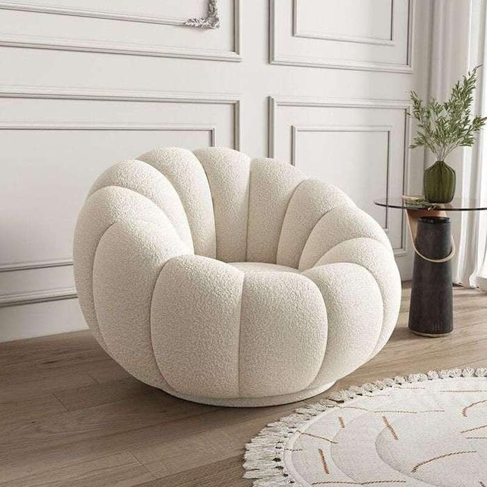 Modern Velvet pumpkin chair with matching ottoman - White