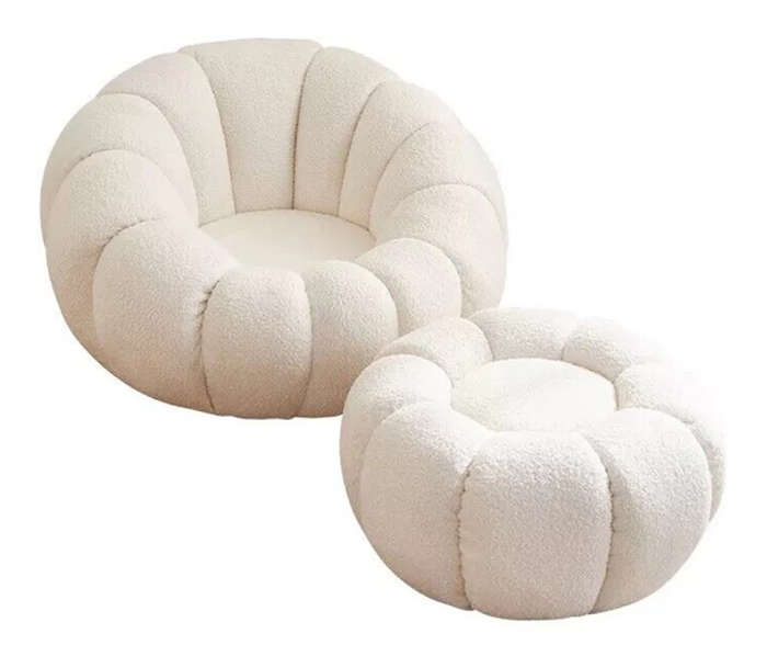 Modern Velvet pumpkin chair with matching ottoman - White
