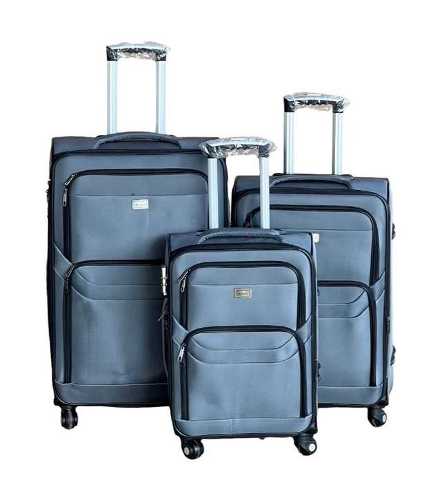 Le Emporer Fabric 3 Piece Luggage- Double Zip Suitcase - Grey