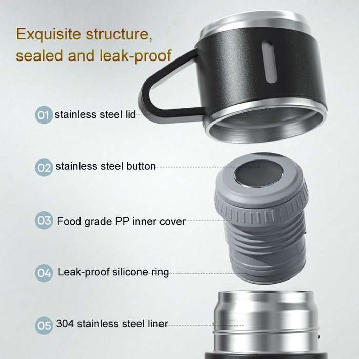 500ml Stainless Steel Vacuum Flask Gift Set with 3 Mugs