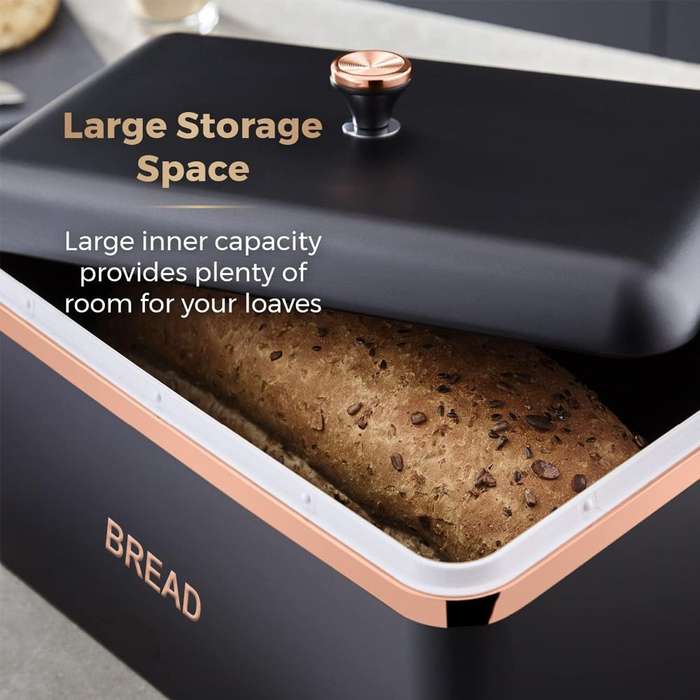 Bread Bin Storage Canisters (with Coffee/Sugar/Tea Canisters with FREE Bread Knife) - Black