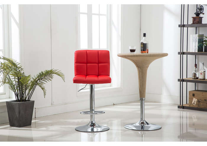 Faux Leather Swivel Bar Stool - Set of 2 (Red Colour)