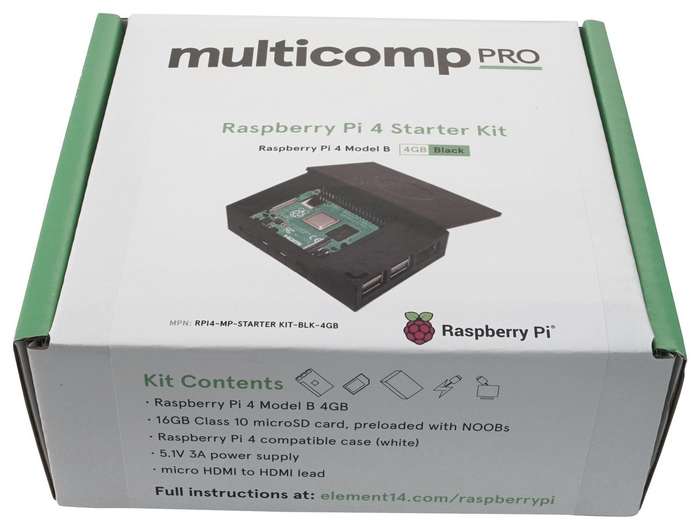 Multicomp Pro RPI4-MP-STARTER KIT-BLK-4GB Raspberry Pi 4B Starter Kit
