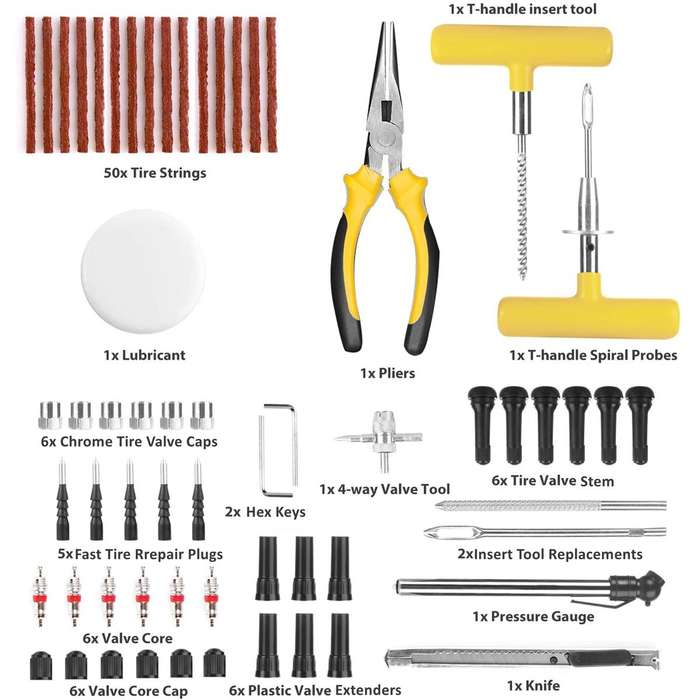 100 Pieces Tyre Repair Puncture Fix Kit