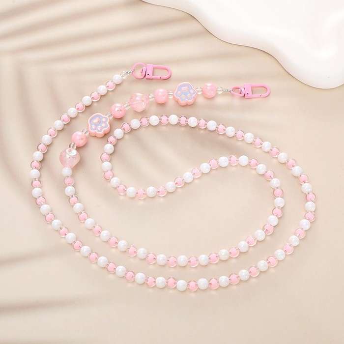 Bigfive Long Phone Lanyard Beads Chain With 2Pcs Back Patch - Pink