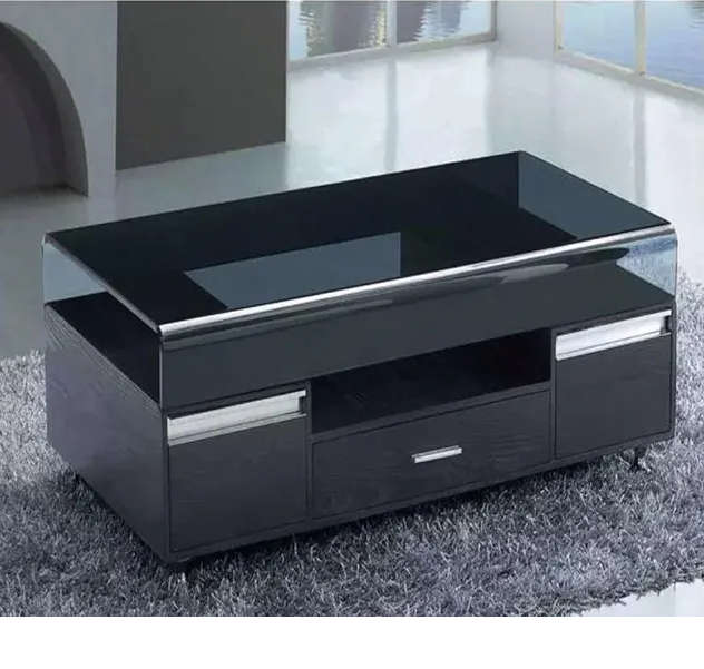 Coffee Tables -Tempered Glass Top -Wooden Base - Black Colour