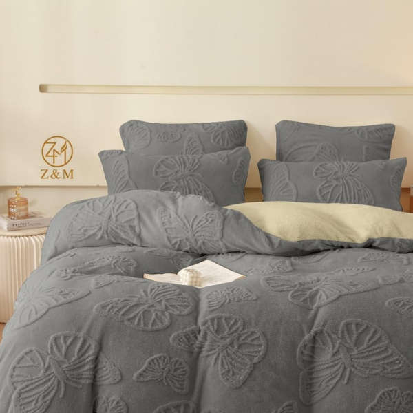 5 Piece Butterfly Geometric Comforter - Dark Grey
