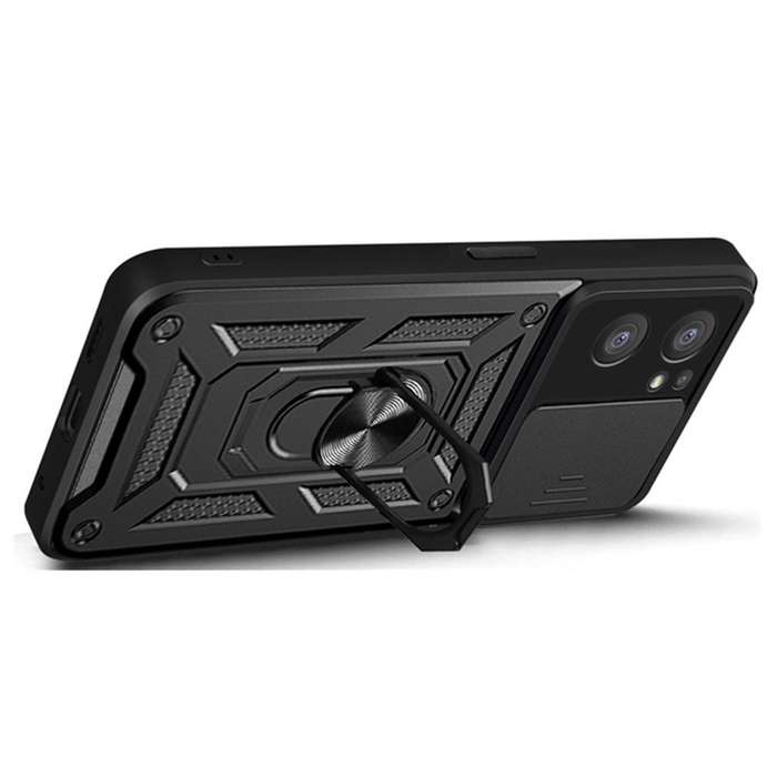 Shockproof Case with Sliding Camera Protection for Redmi 13c - Black & Red