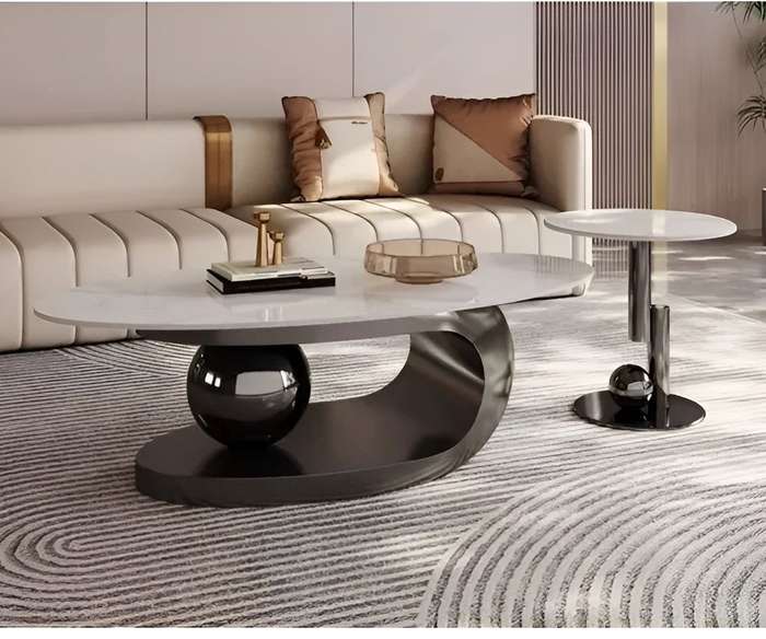 Modern Marble Coffee & Side Table Set - Stainless Steel Base-Black,Gold or Silver