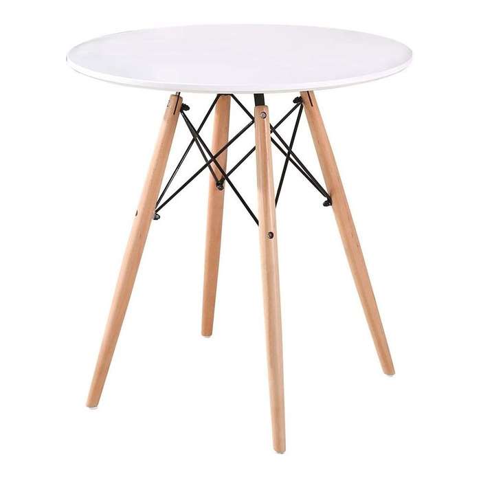 Modern Wooden Round Dining Table with 3 Set of Soft Padded Chairs Set-White