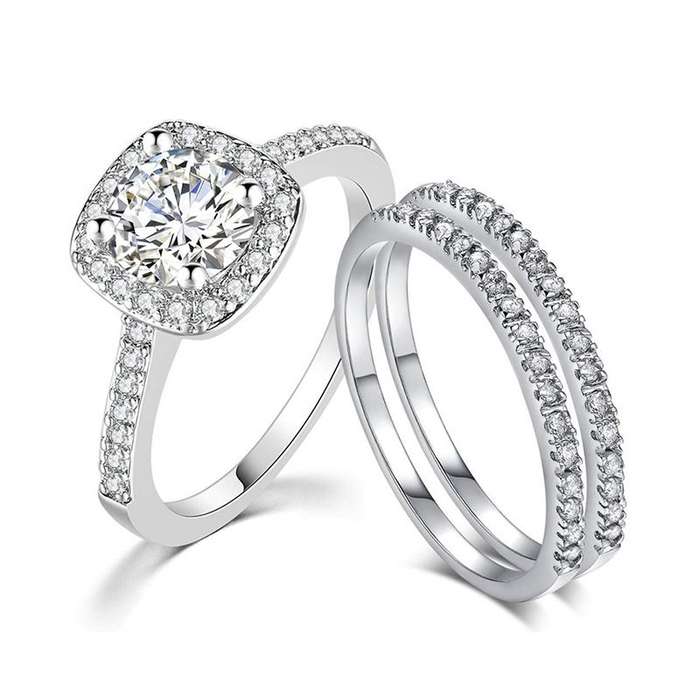 Wedding Rings for Women Princess Engagement Ring Set - 8