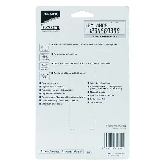 Sharp - EL-738XTB Business and Financial Calculator