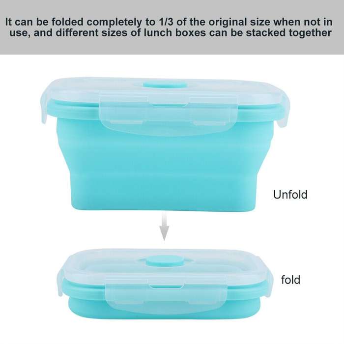 350ml Collapsible Silicone Lunch Bento Box - Blue, Peach, Grey