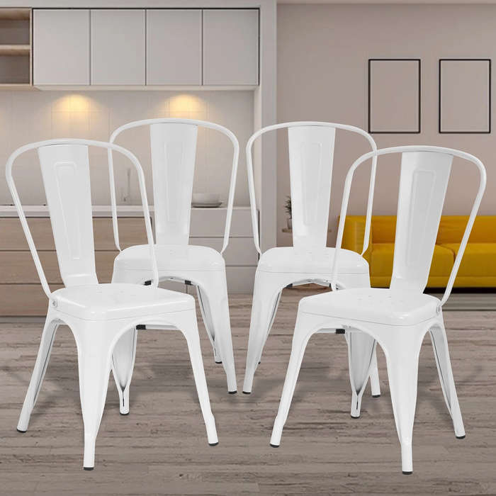 Metal stackable chair outdoor/indoor use- - White - 6 Pack