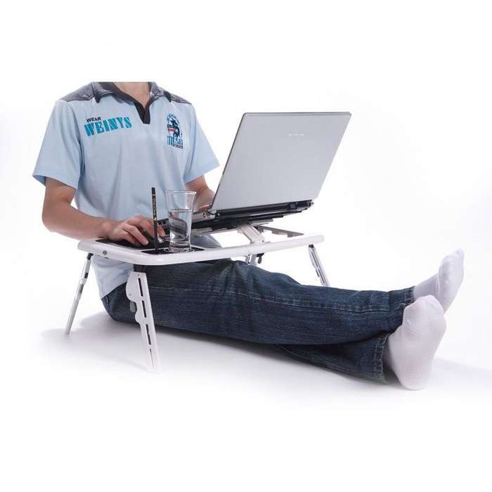 E-Table Portable Laptop Table Stand with 2-USB Cooling Fans for Bed or Couch